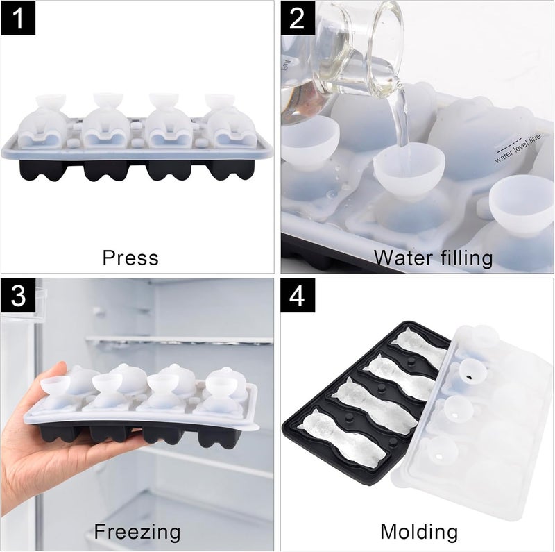 Nerien Alpaca Ice Cube Tray Mold - 3D Alpaca Shape Ice Cube Trays, Cute Ice Cube Molds for Whiskey Bourbon, 4-Hole Large Fun Shapes Ice Cube Trays, Funny Alpaca Gifts for Alpaca Lovers Women Men - Image 4